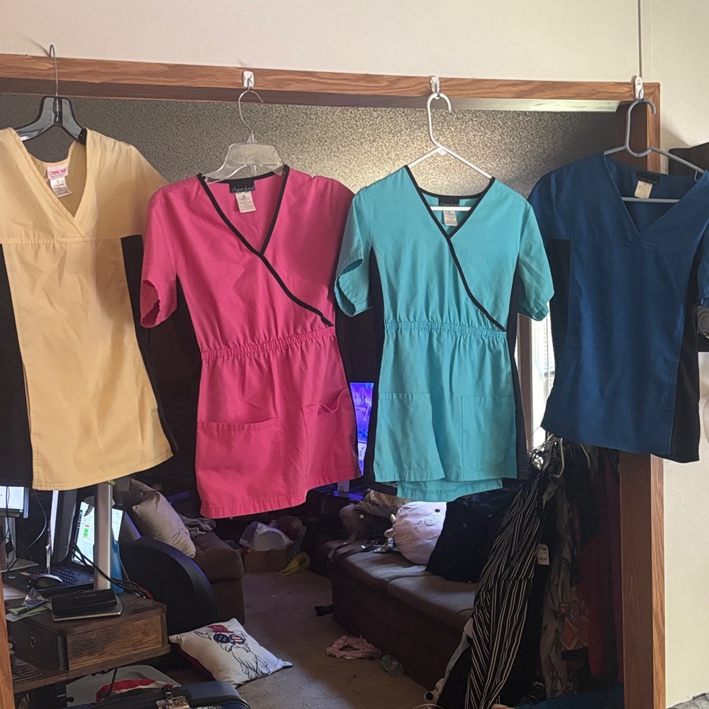 Cherokee Women's V-Neck Scrub Tops - Yellow, Pink, Teal, Navy